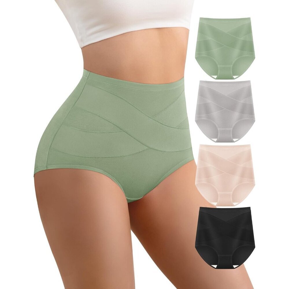 Women's High Waist Cotton Underwear 4 Pack Breathable Full Coverage Comfort